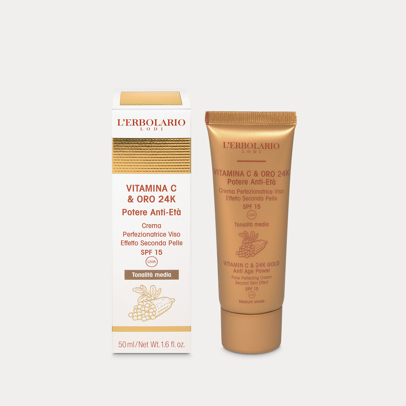 Crema Perfezionatrice Viso tonalità media Vitamina C & Oro 24K